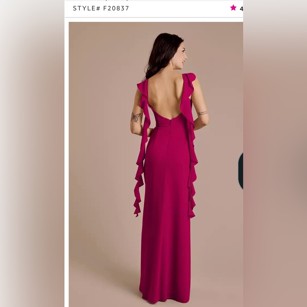 David’s Bridal Bridesmaid Dress F20837 Berry Ruffle Strap Scoop Neck Chiffon